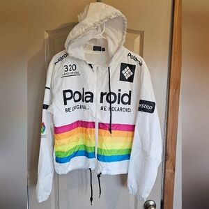Polaroid Land Camera 320 Hooded Windbreaker Jacket Womens Size L White